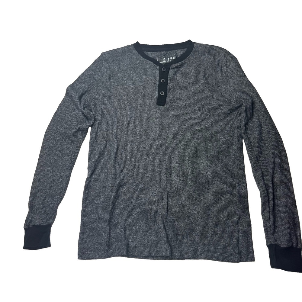 Rustic Souls Mens Small Thermal Henley Shirt Charcoal Waffle Knit Long Sleeve